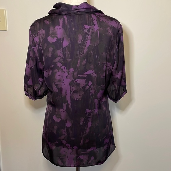 💜SPORTSCRAFT Sz8 motley purple 3/4 sleeve top w neck tie detailing - Picture 5 of 10